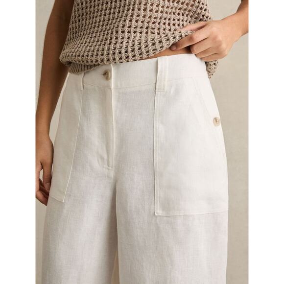 Reiss Ashby Linen Wide-Leg Trousers White - 8 UK (4 US) - Picture 2 of 6